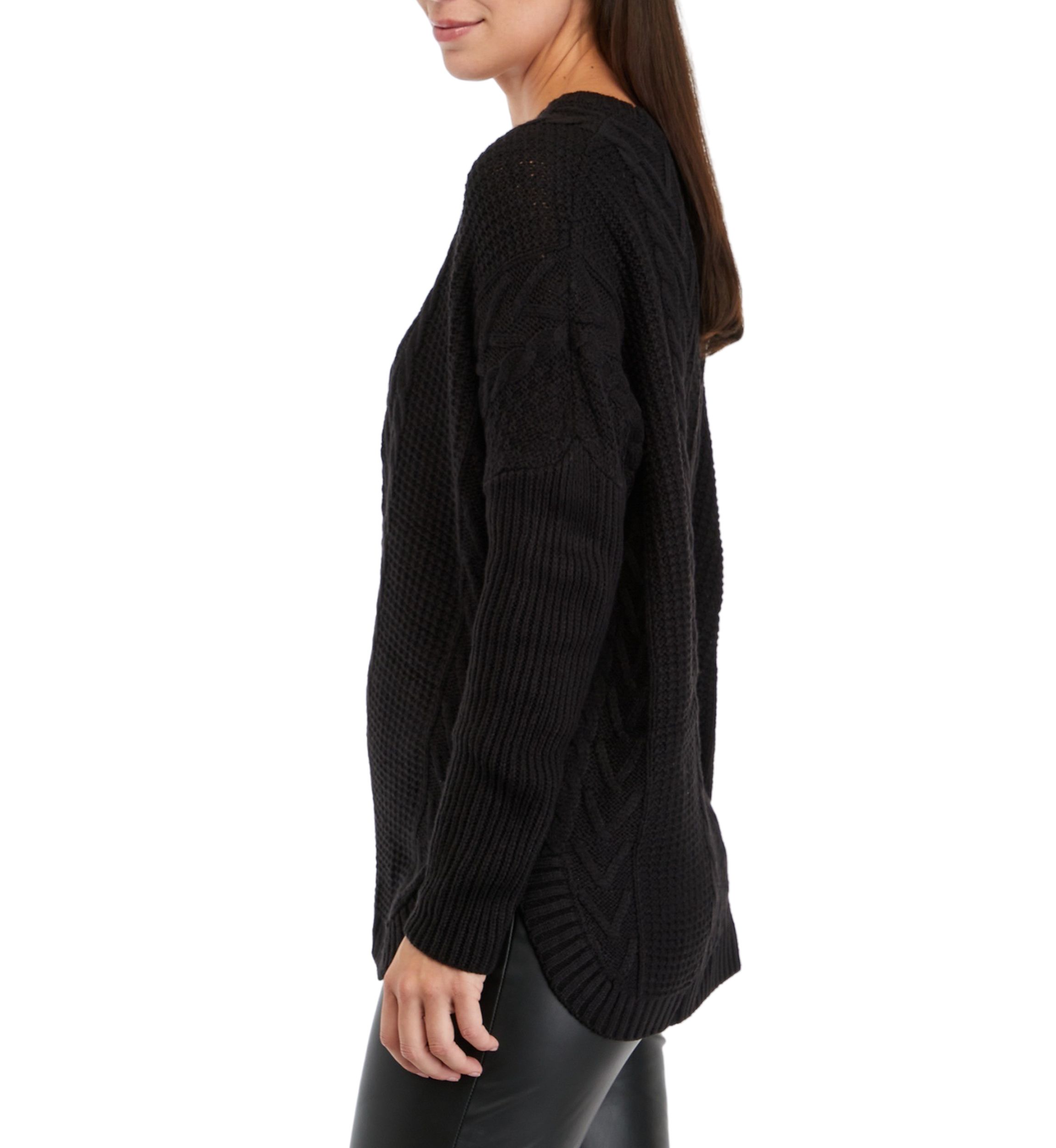 Womens Boxy Cable and Rib Pullover Sweater