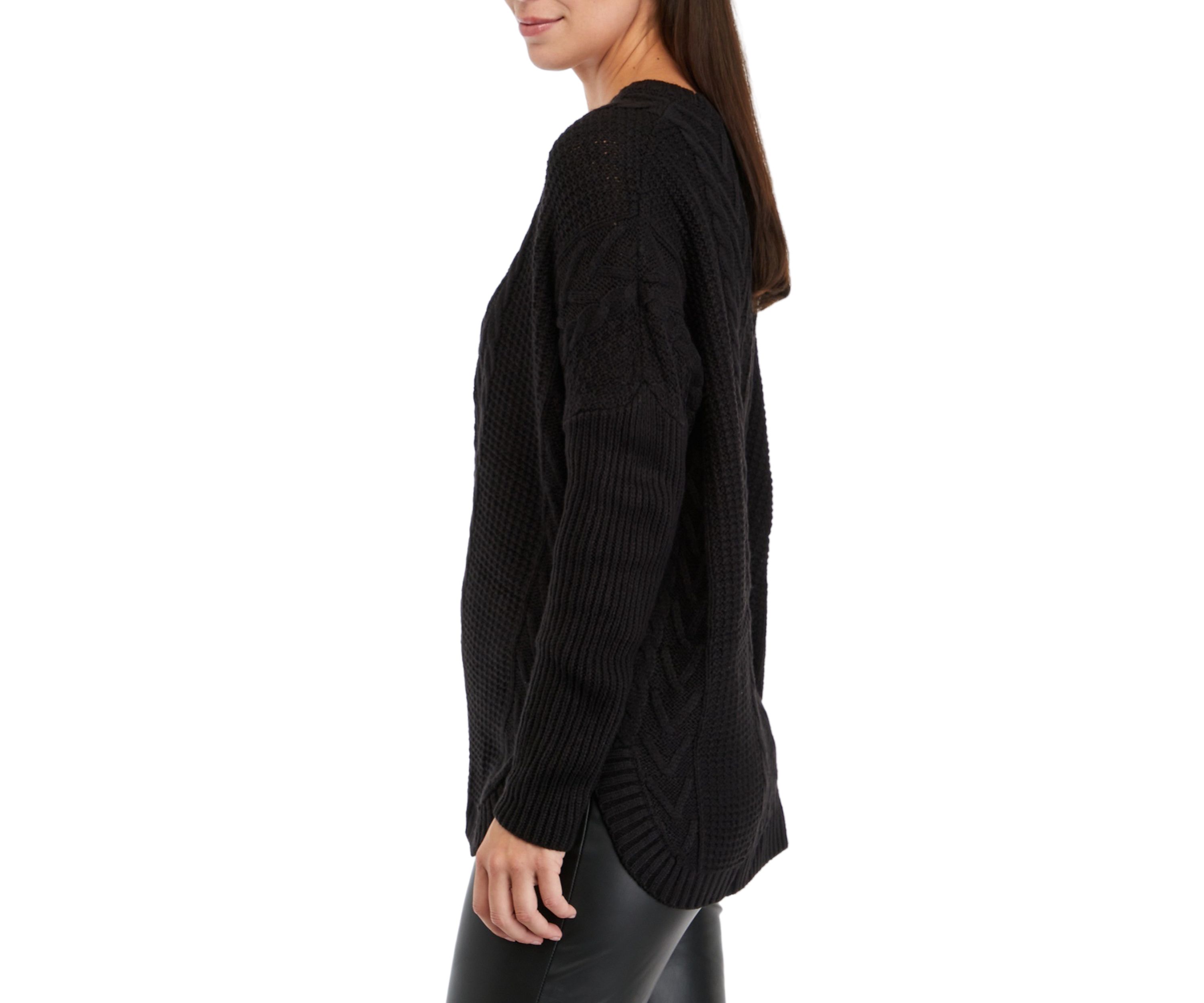 Womens Boxy Cable and Rib Pullover Sweater