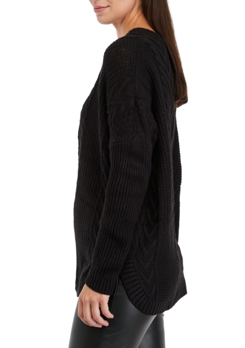 Womens Boxy Cable and Rib Pullover Sweater