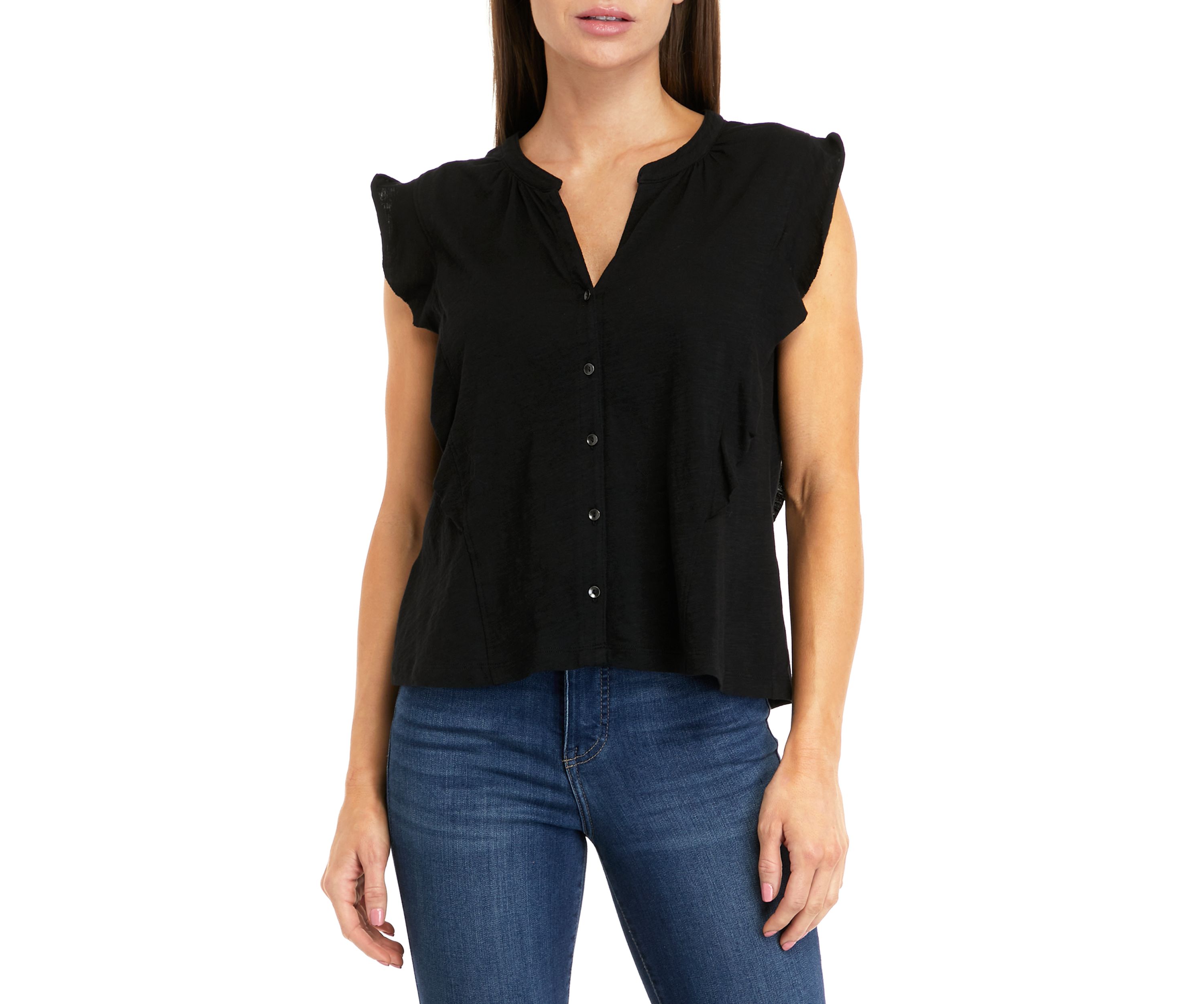 Womens Ruffle Button Down Top