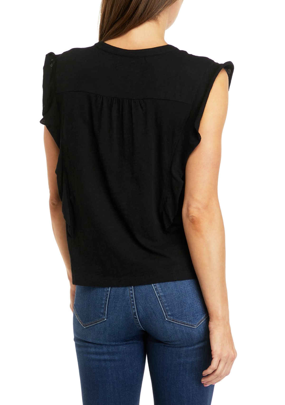 Womens Ruffle Button Down Top