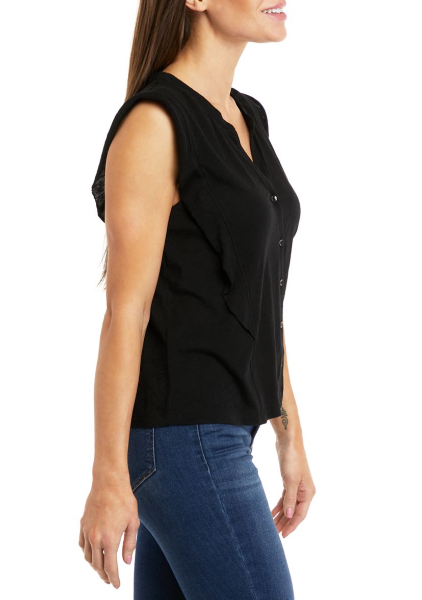 Womens Ruffle Button Down Top