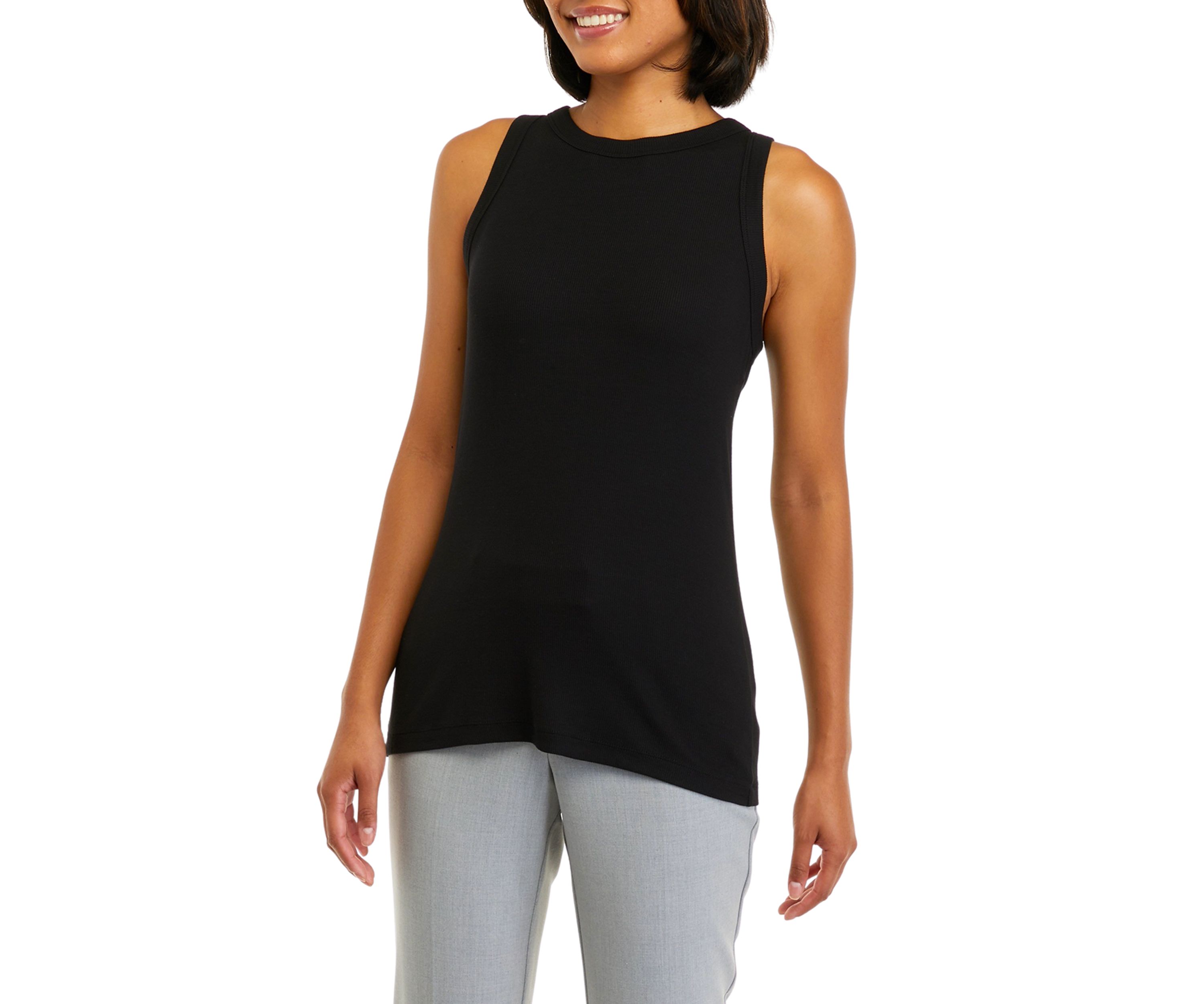 Womens Sleeveless Crew Neck Rib Tank Top