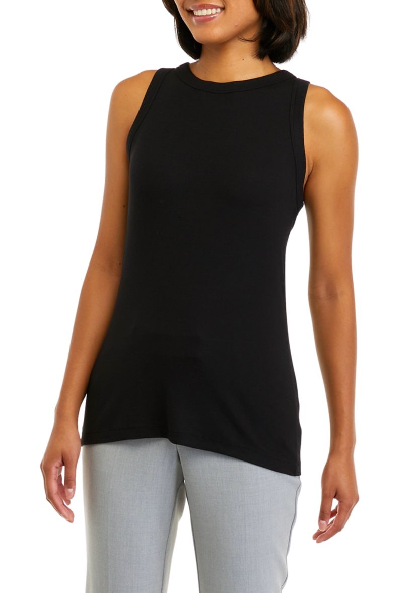 Womens Sleeveless Crew Neck Rib Tank Top