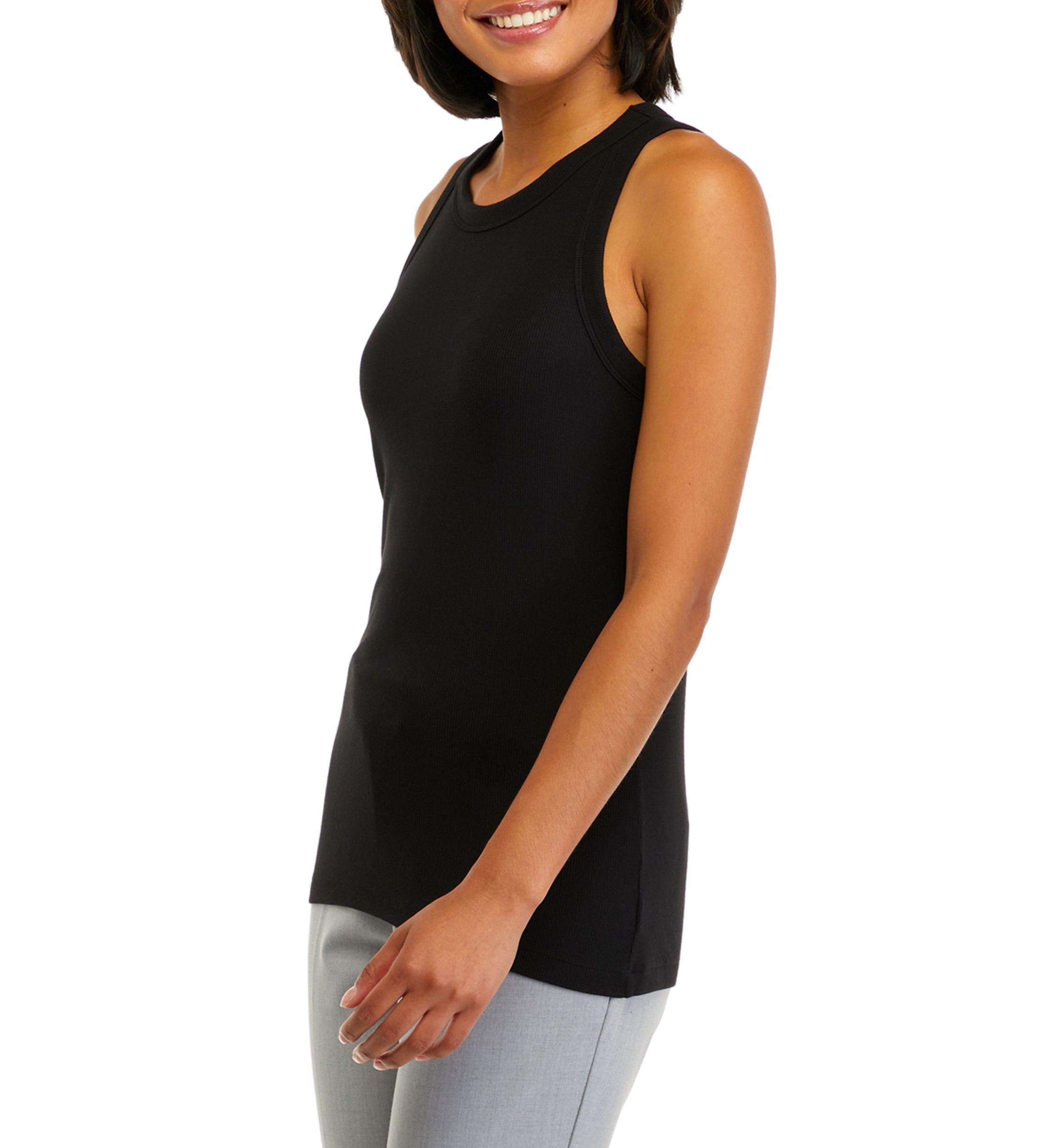 Womens Sleeveless Crew Neck Rib Tank Top