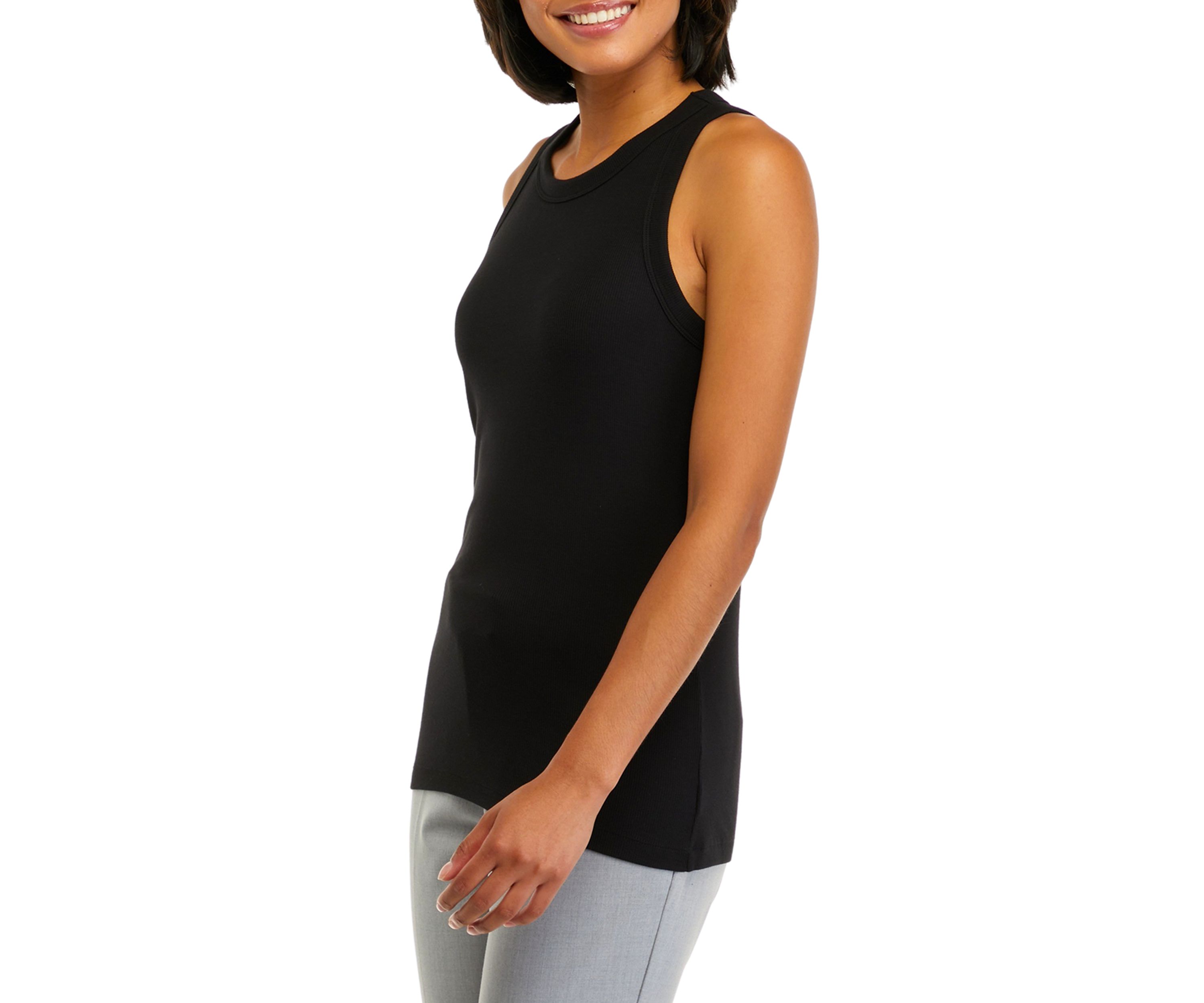 Womens Sleeveless Crew Neck Rib Tank Top