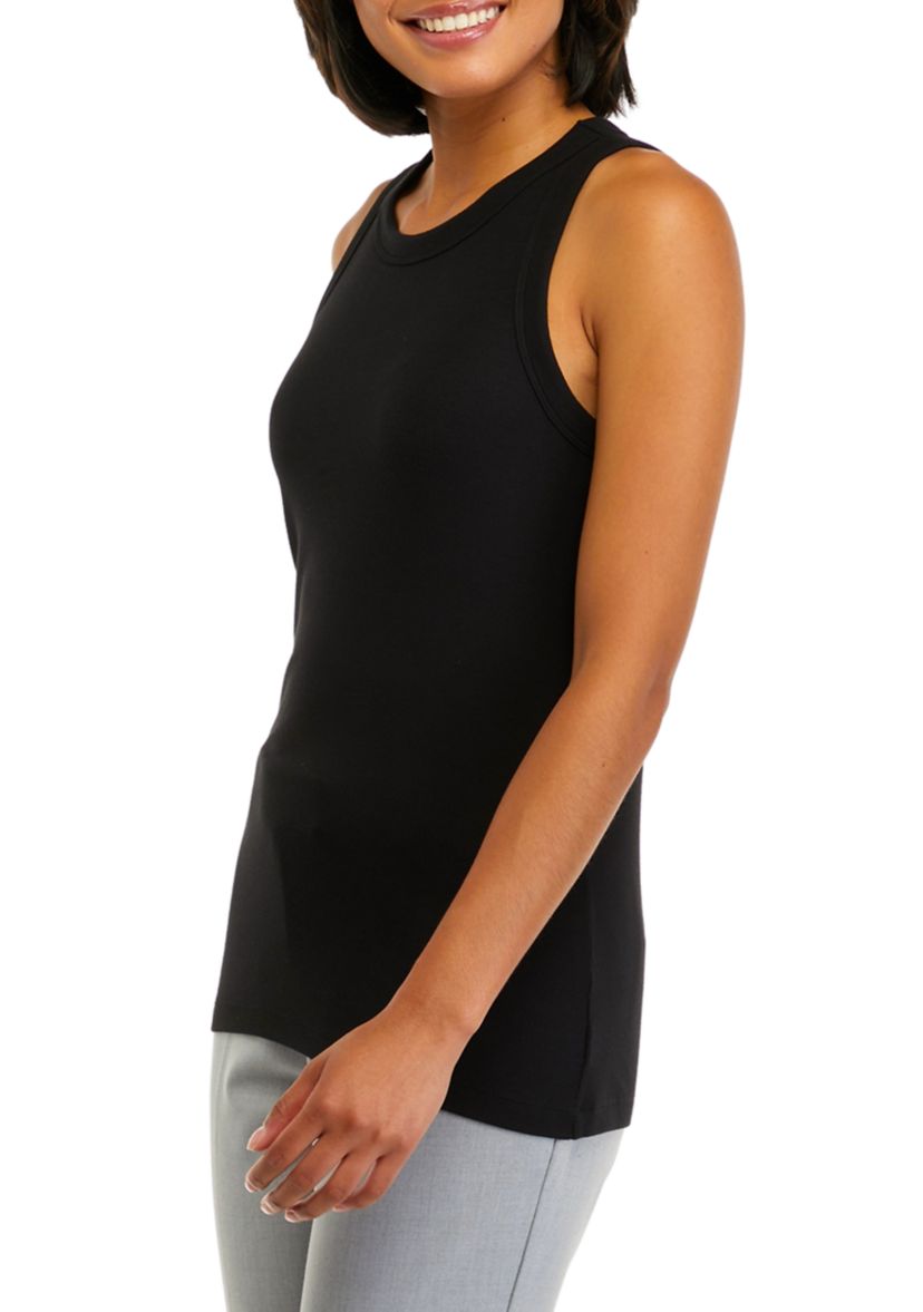 Womens Sleeveless Crew Neck Rib Tank Top