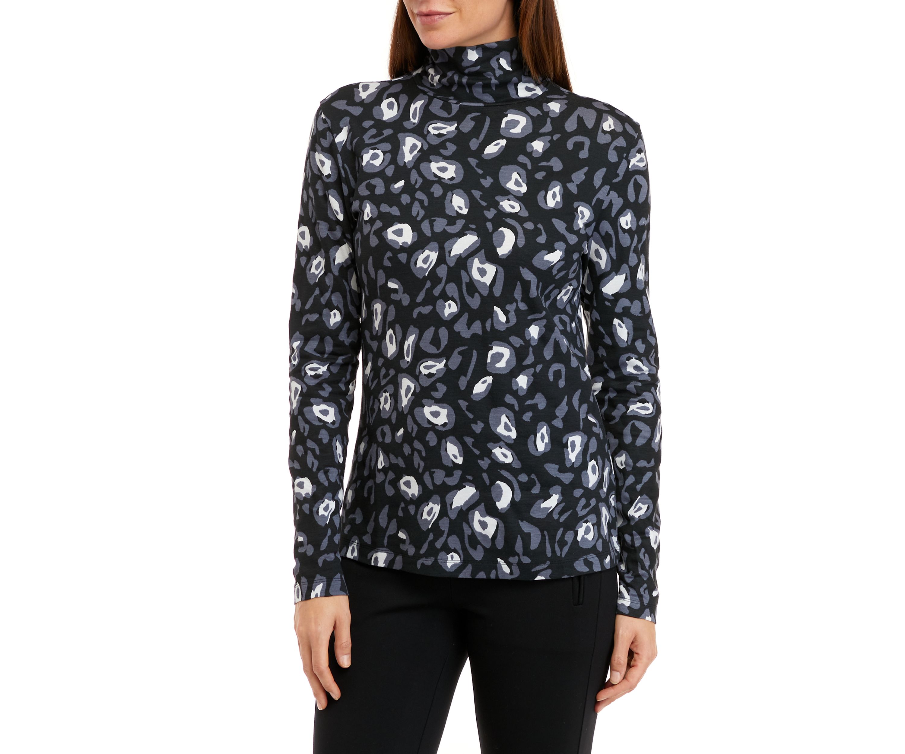 Womens Long Sleeve Ribbed Printed Top