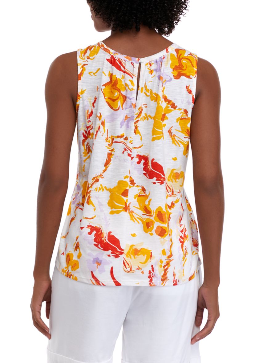 Womens Sleeveless Shirred Printed Tank Top