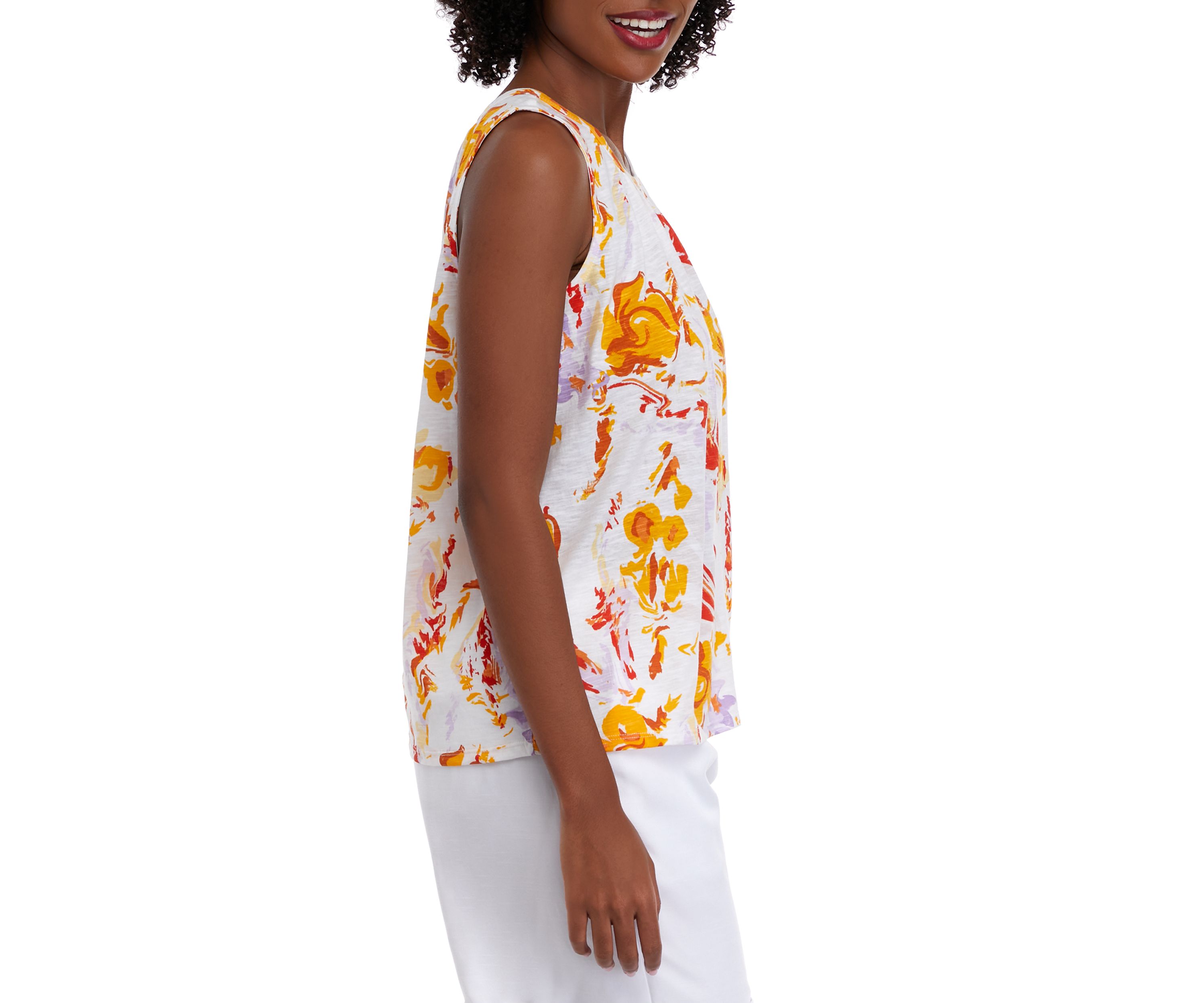 Womens Sleeveless Shirred Printed Tank Top