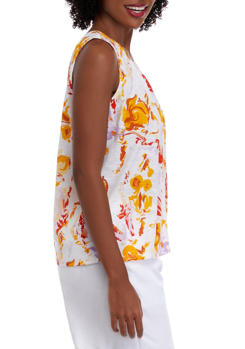 Womens Sleeveless Shirred Printed Tank Top