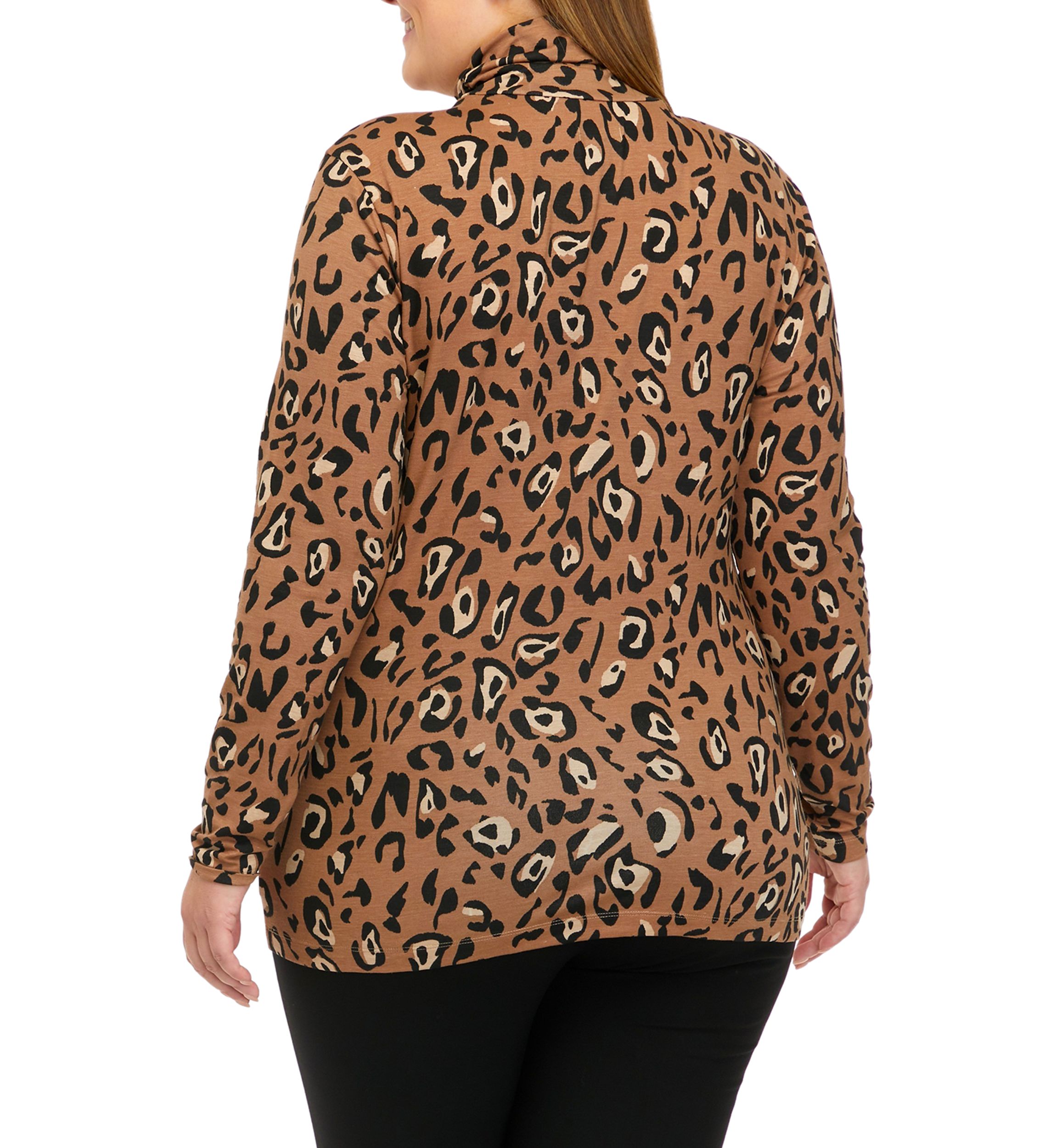Plus Size Long Sleeve Ribbed Mock Print Top