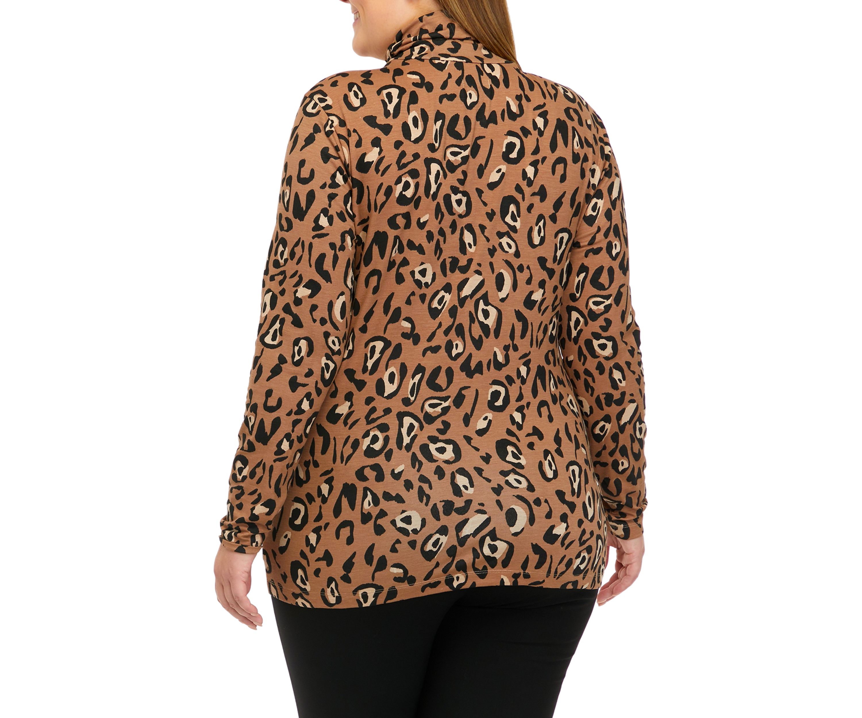 Plus Size Long Sleeve Ribbed Mock Print Top