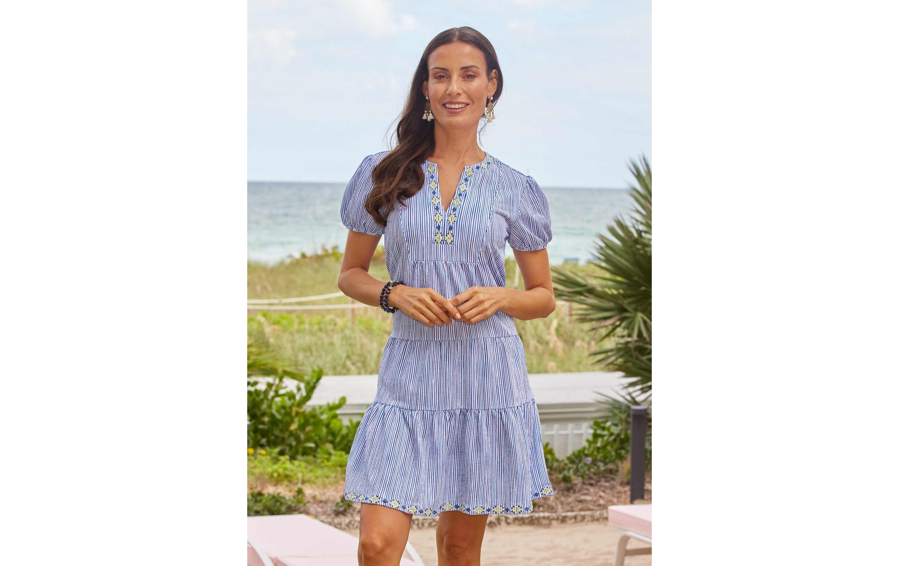 Embroidered Short Sleeve Tiered Dress