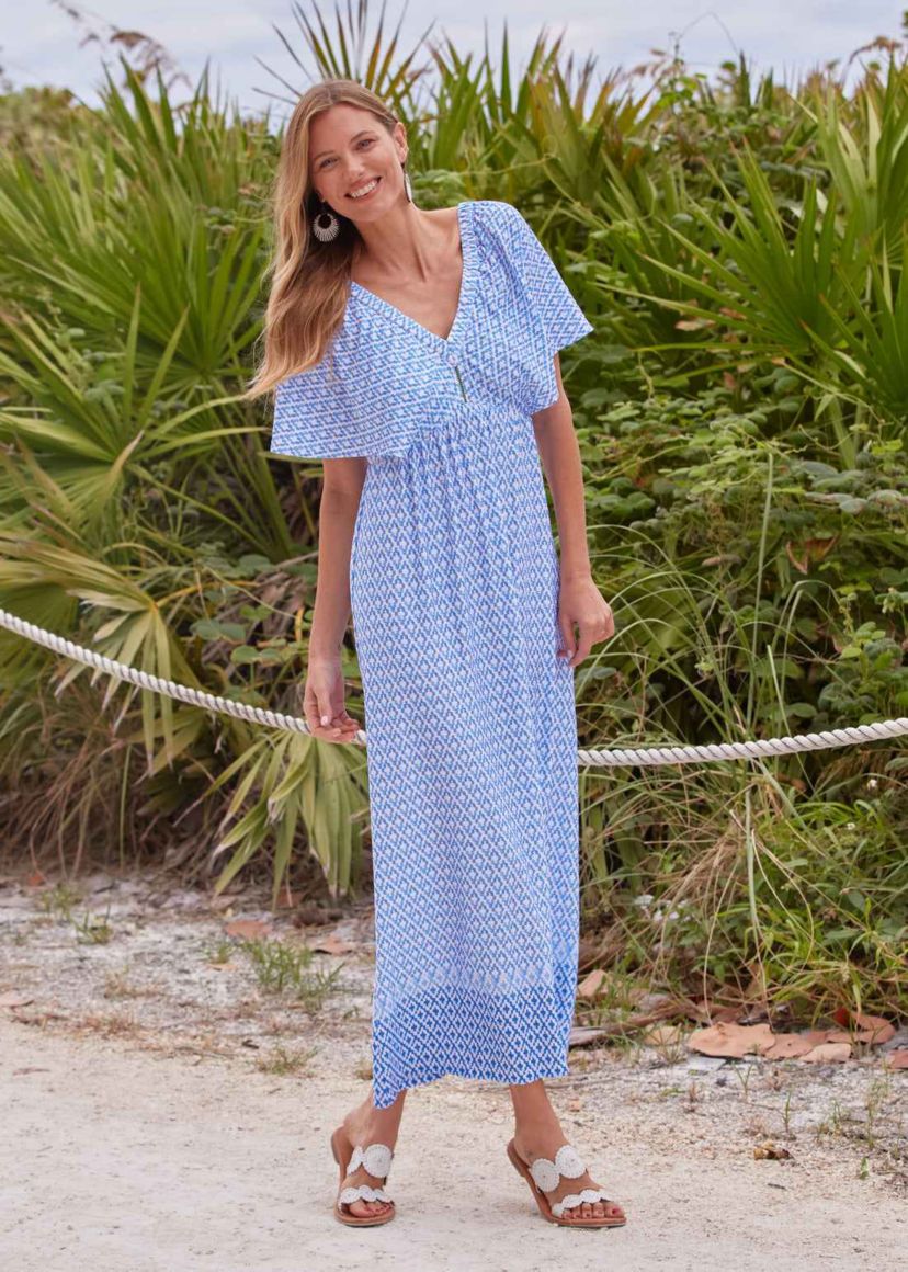 Cabana Life - Seaside Flutter Sleeve Maxi Dress - Blue - L
