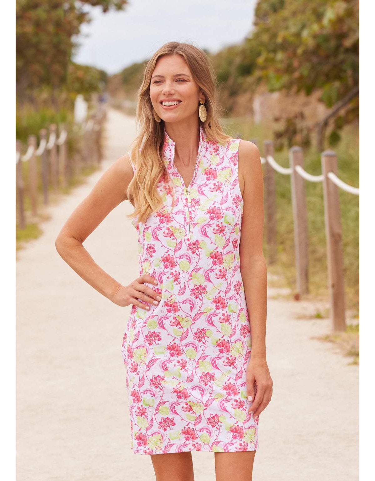 Pink Watercolor Stripe 1/4 Zip Sleeveless Sport Dress main image 0