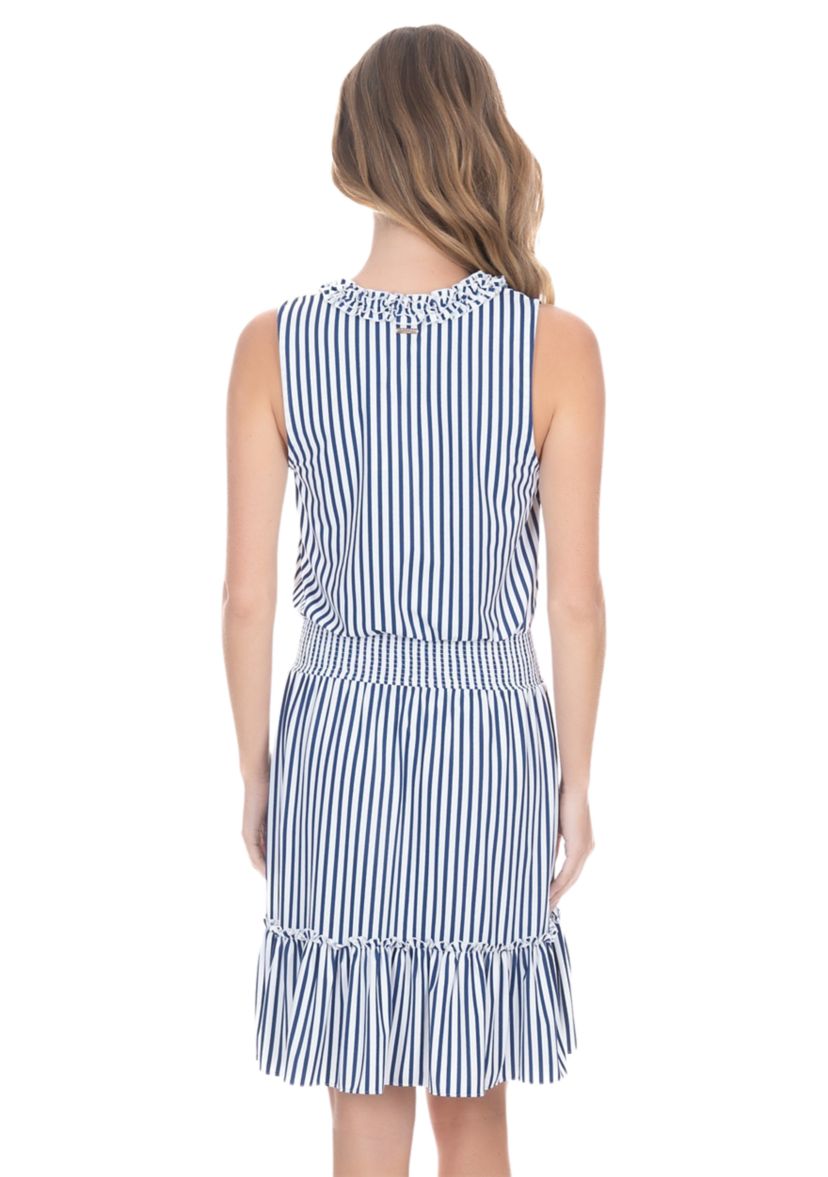  Navy Stripe Smocked Waist Dress - UPF 50 
