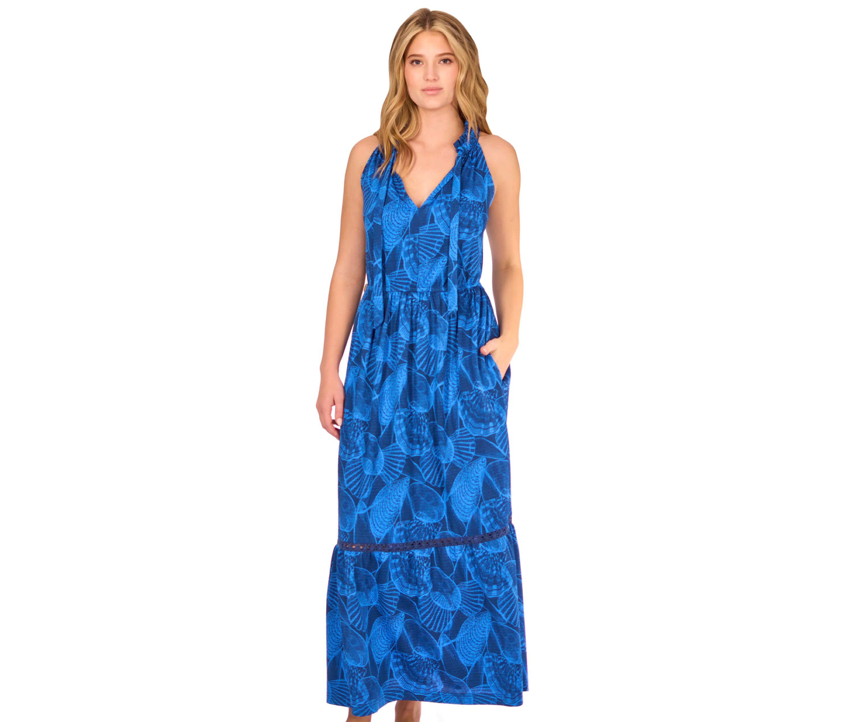 Womens Tie Neck Maxi Dress with UPF 50 Sun Protection