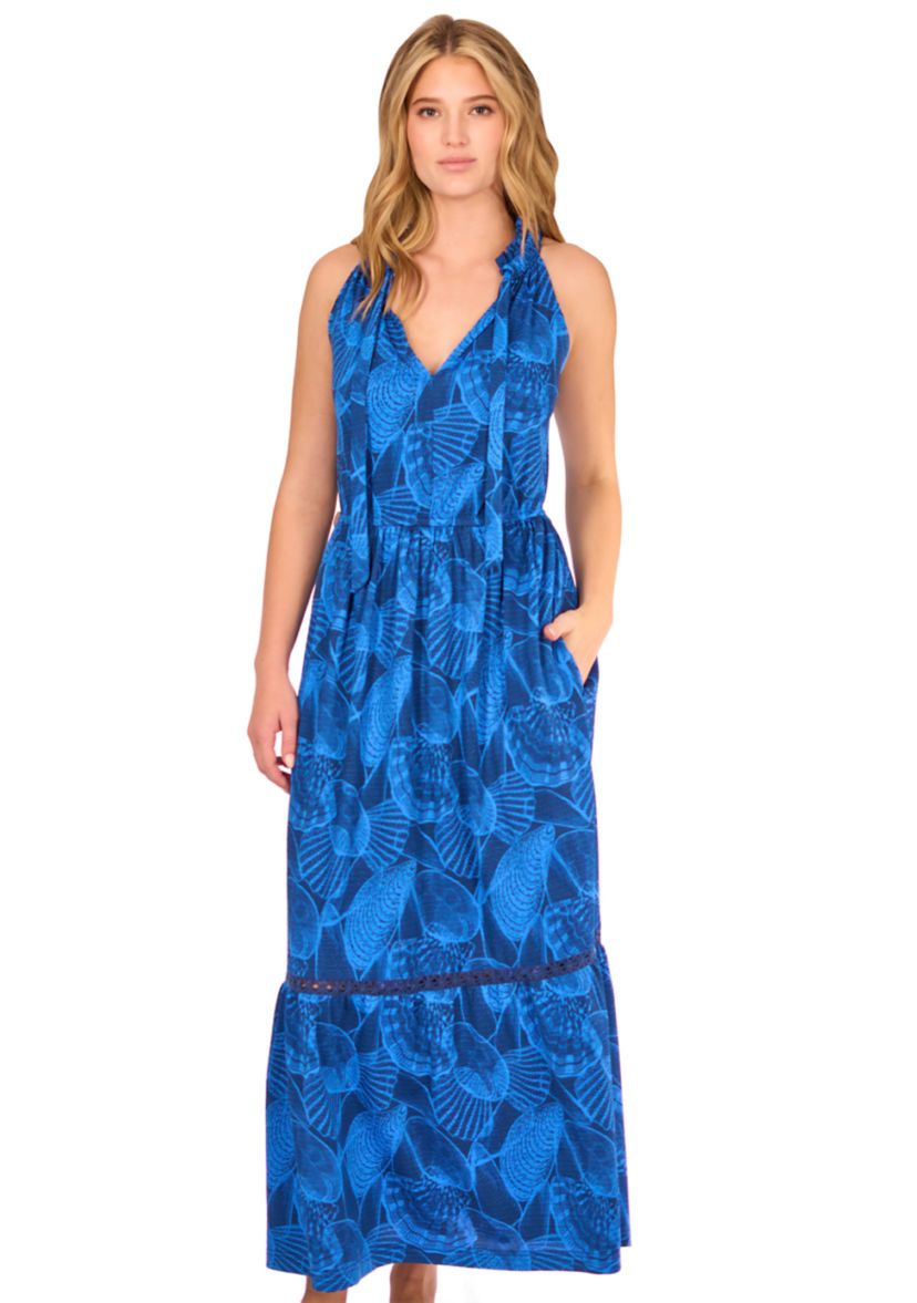 Womens Tie Neck Maxi Dress with UPF 50 Sun Protection