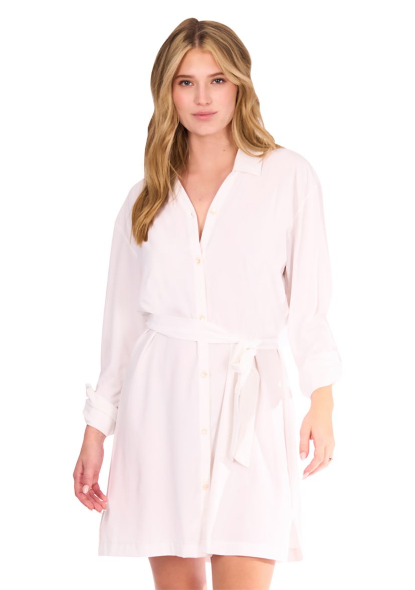   White Button Down Shirt Dress - UPF 50 