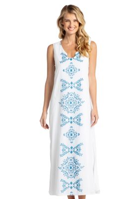 Women's Woven Sleeveless Embroidered Maxi Dress