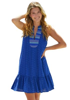 Women's Sleeveless Eyelet Embroidered Halter Dress