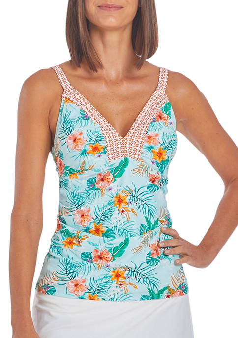 Cabana Life Cayman Embroidered Tankini Swim Top