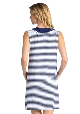 Women's Navy Stripe Sleeveless Fringe Tunic Dress