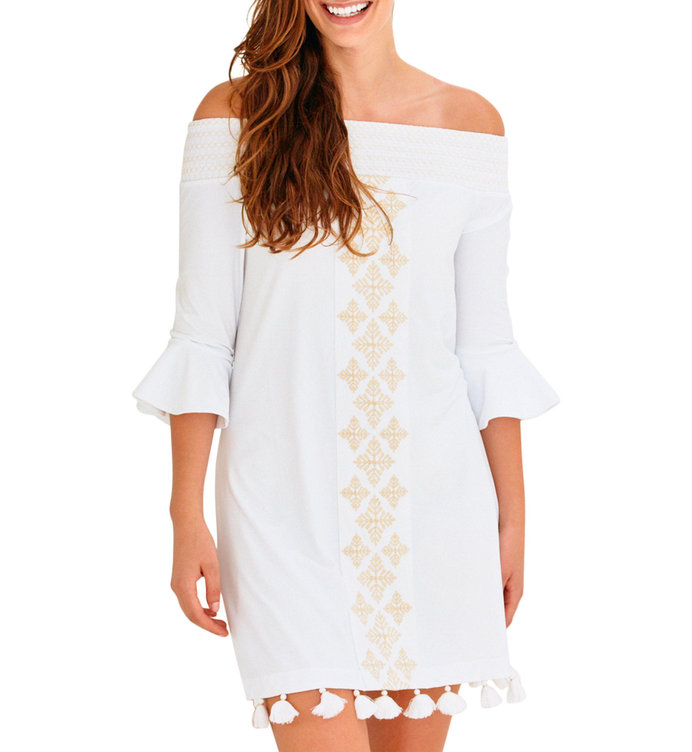 Essentials Coverluke Embroidered Smocked Swim Cover Up Dress