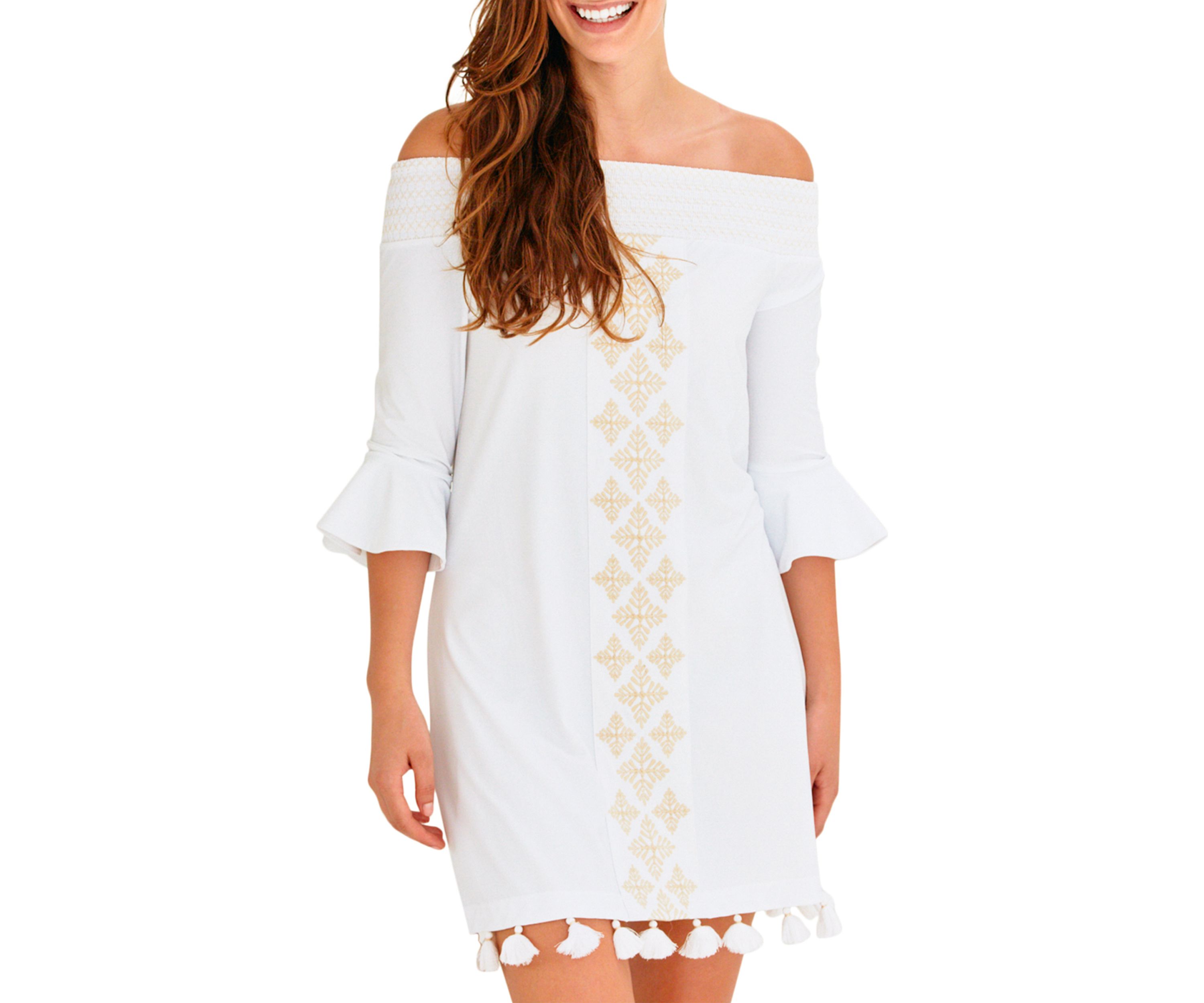 Essentials Coverluke Embroidered Smocked Swim Cover Up Dress