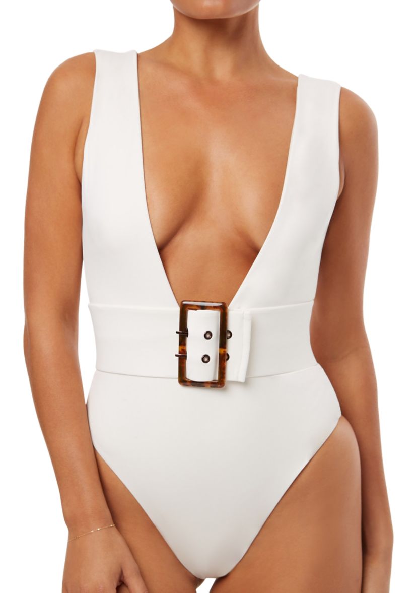 Belted Plunge One Piece Swimsuit