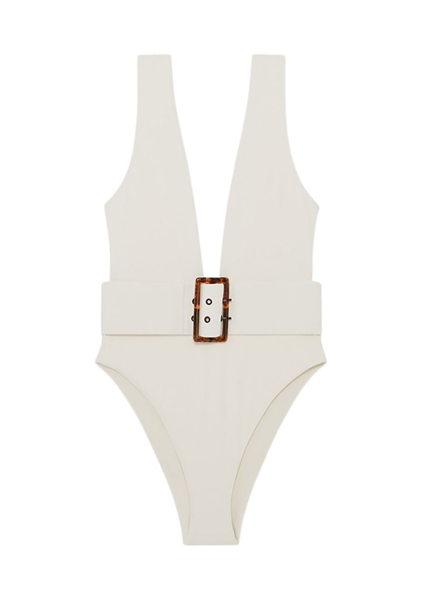 Belted Plunge One Piece Swimsuit