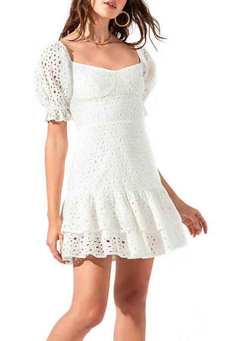 ASTR the Label Womens Puff Sleeve Eyelet Dress