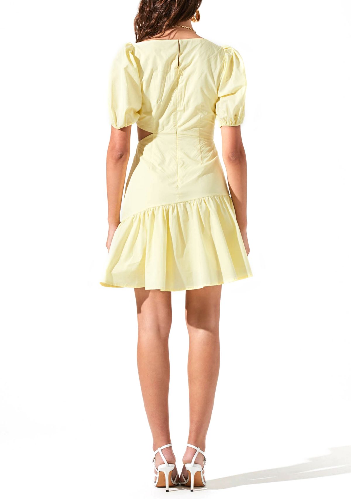 Womens Puff Sleeve Flounce Hem Dress