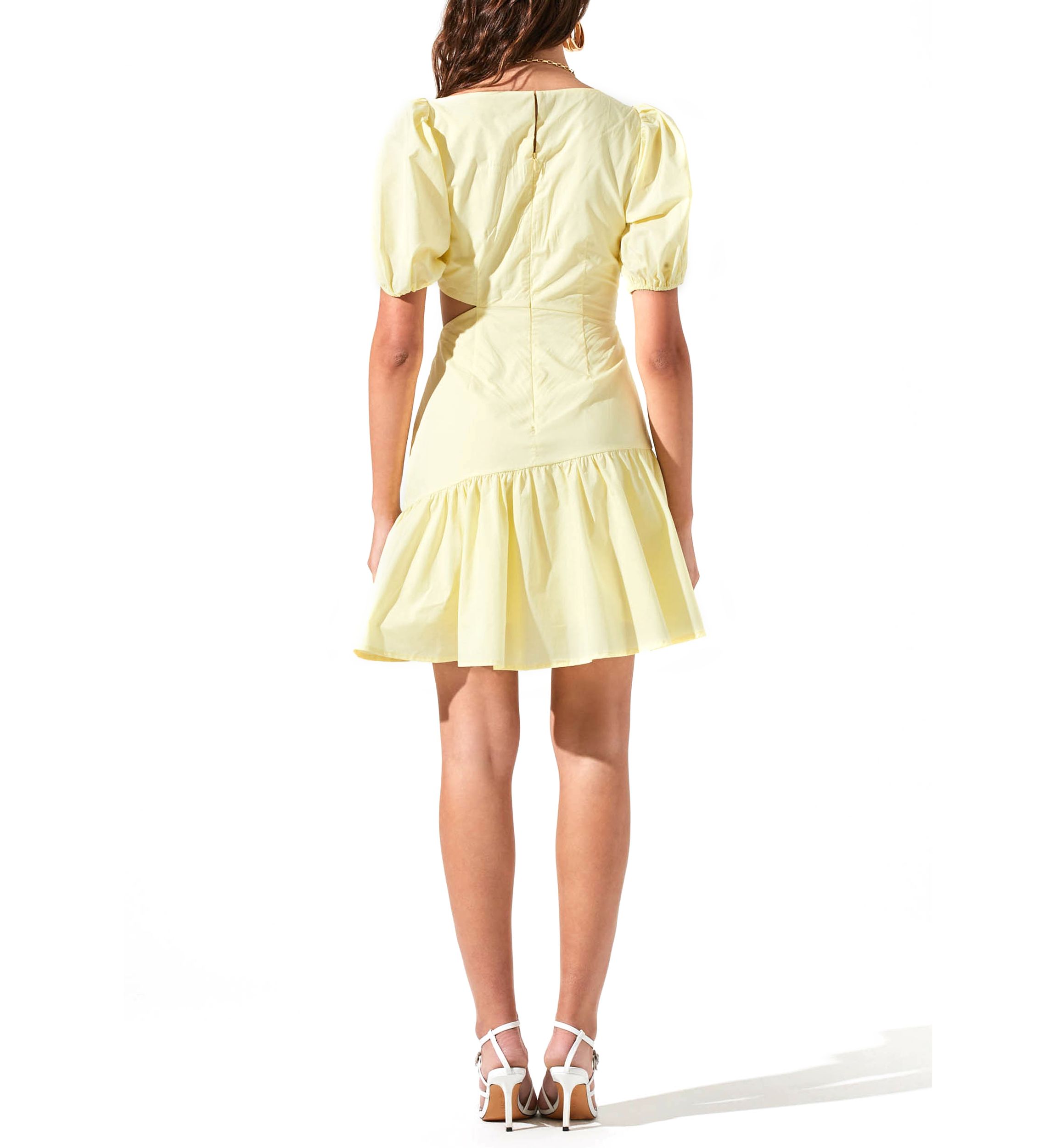 Womens Puff Sleeve Flounce Hem Dress