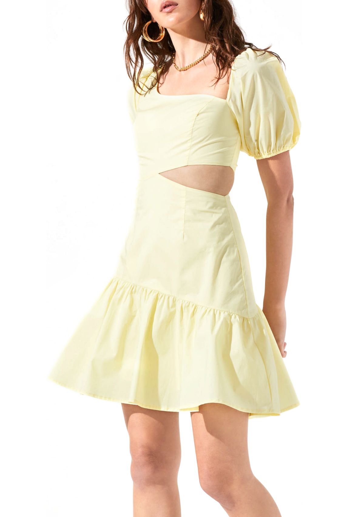 Womens Puff Sleeve Flounce Hem Dress