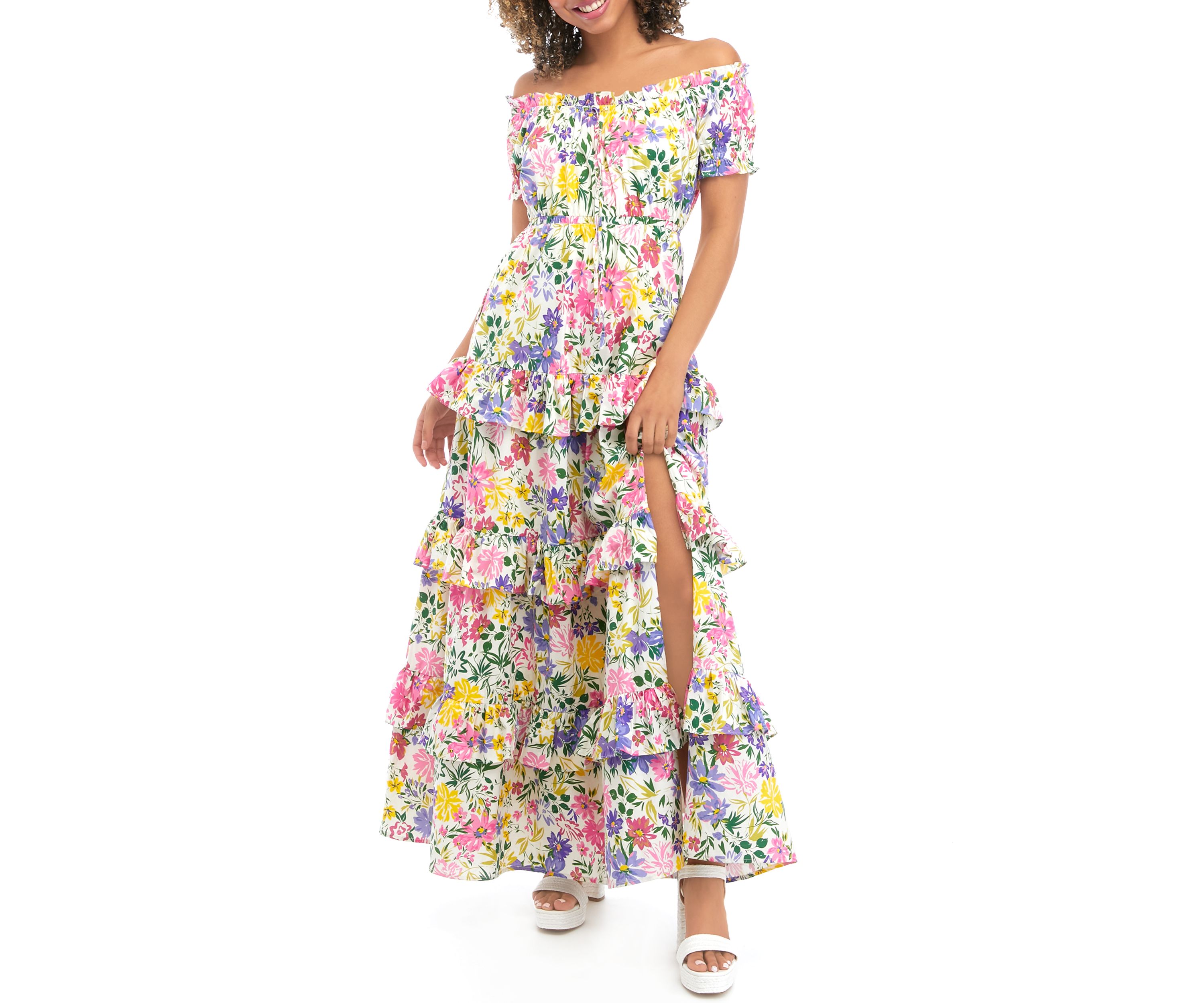 Womens Off the Shoulder Floral Maxi Dress