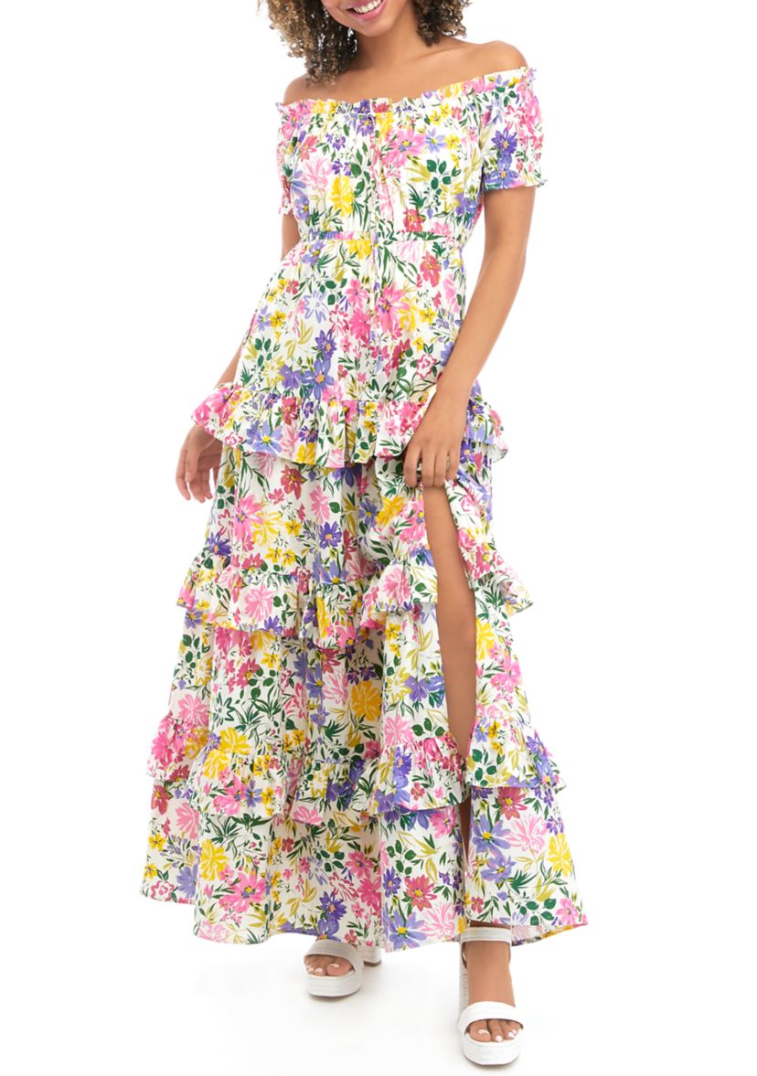 Womens Off the Shoulder Floral Maxi Dress