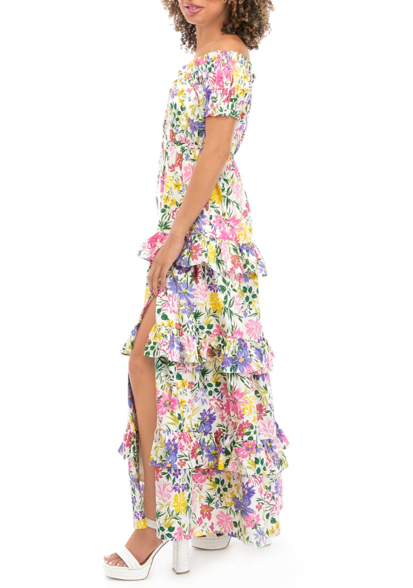 Womens Off the Shoulder Floral Maxi Dress