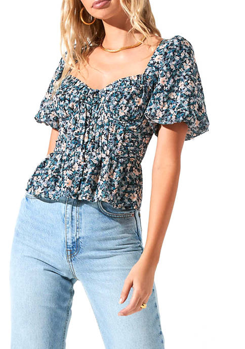 ASTR the Label Womens Puff Sleeve Floral Sweetheart
