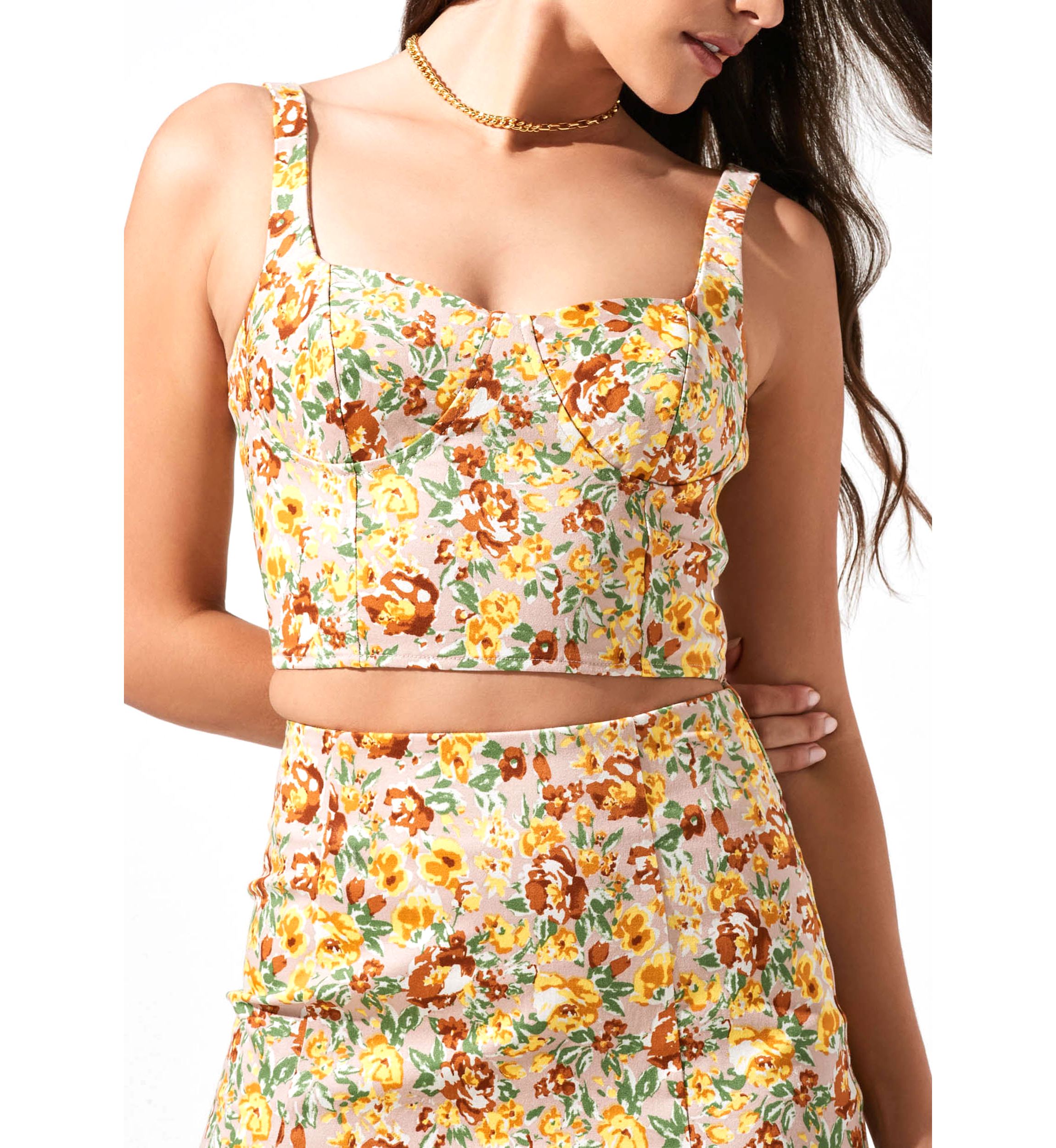 Womens Sleeveless Floral Crop Top 