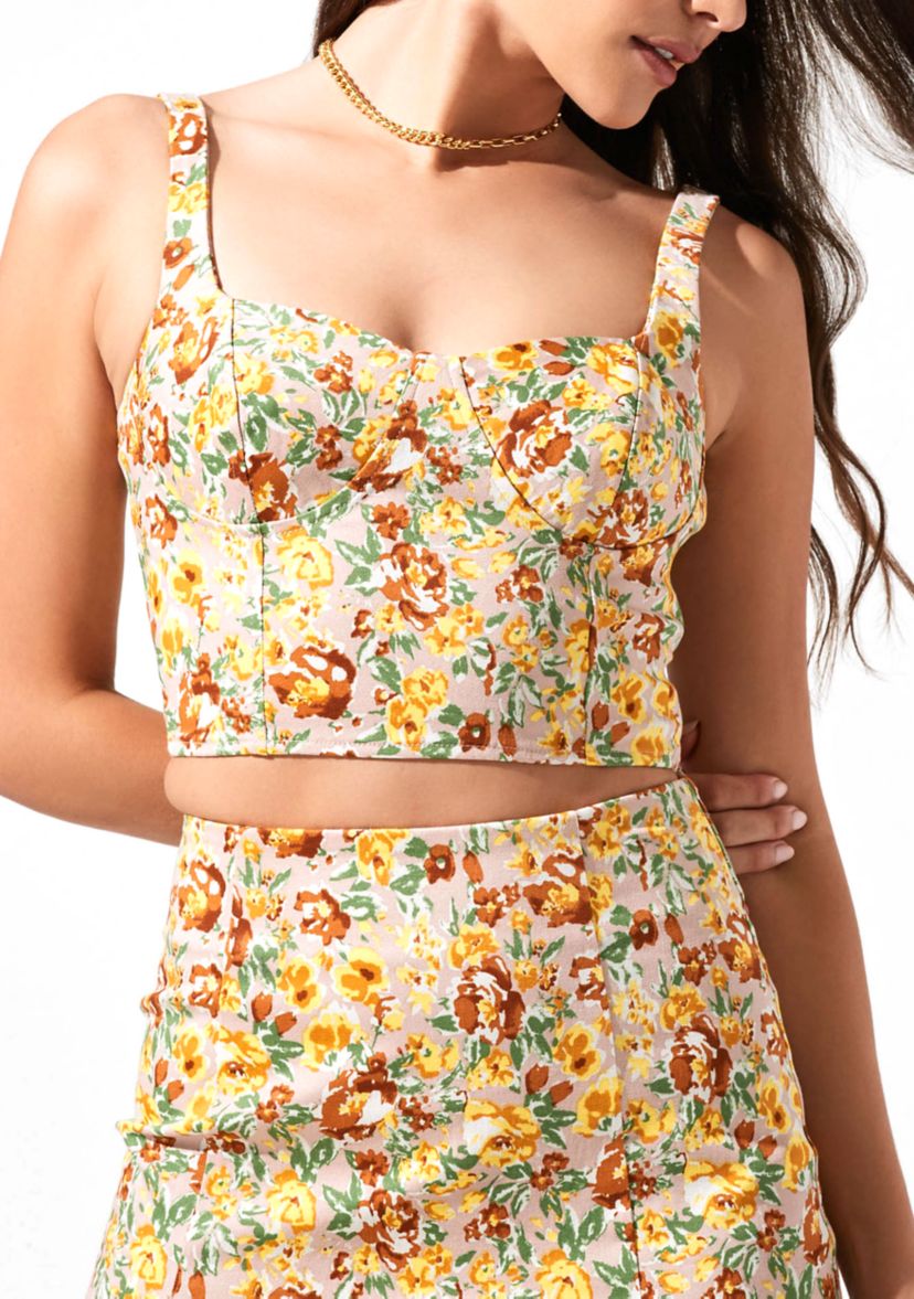 Womens Sleeveless Floral Crop Top 
