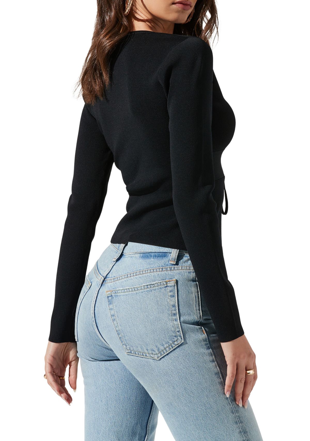 Womens Tie Front Long Sleeve Top