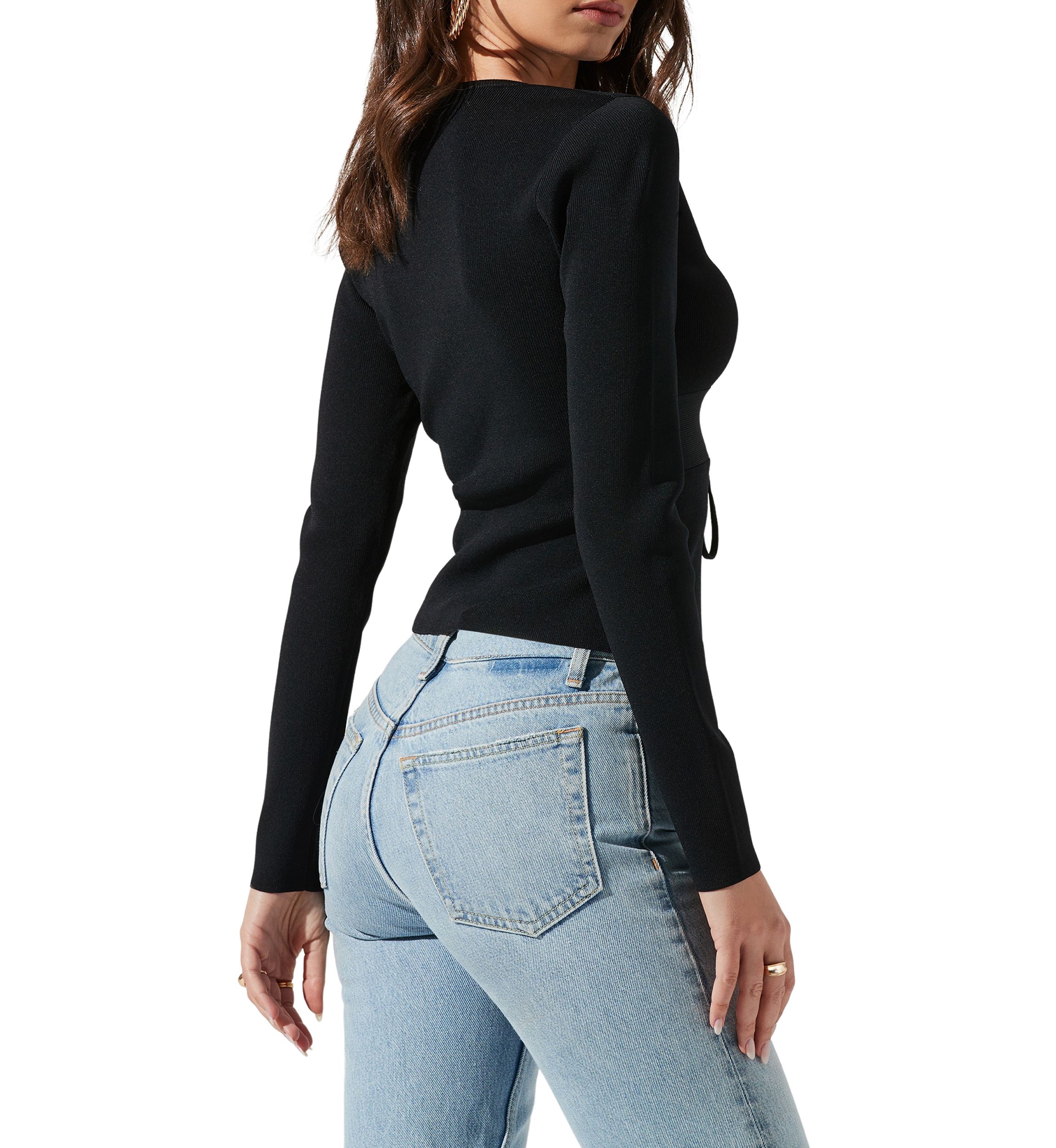 Womens Tie Front Long Sleeve Top