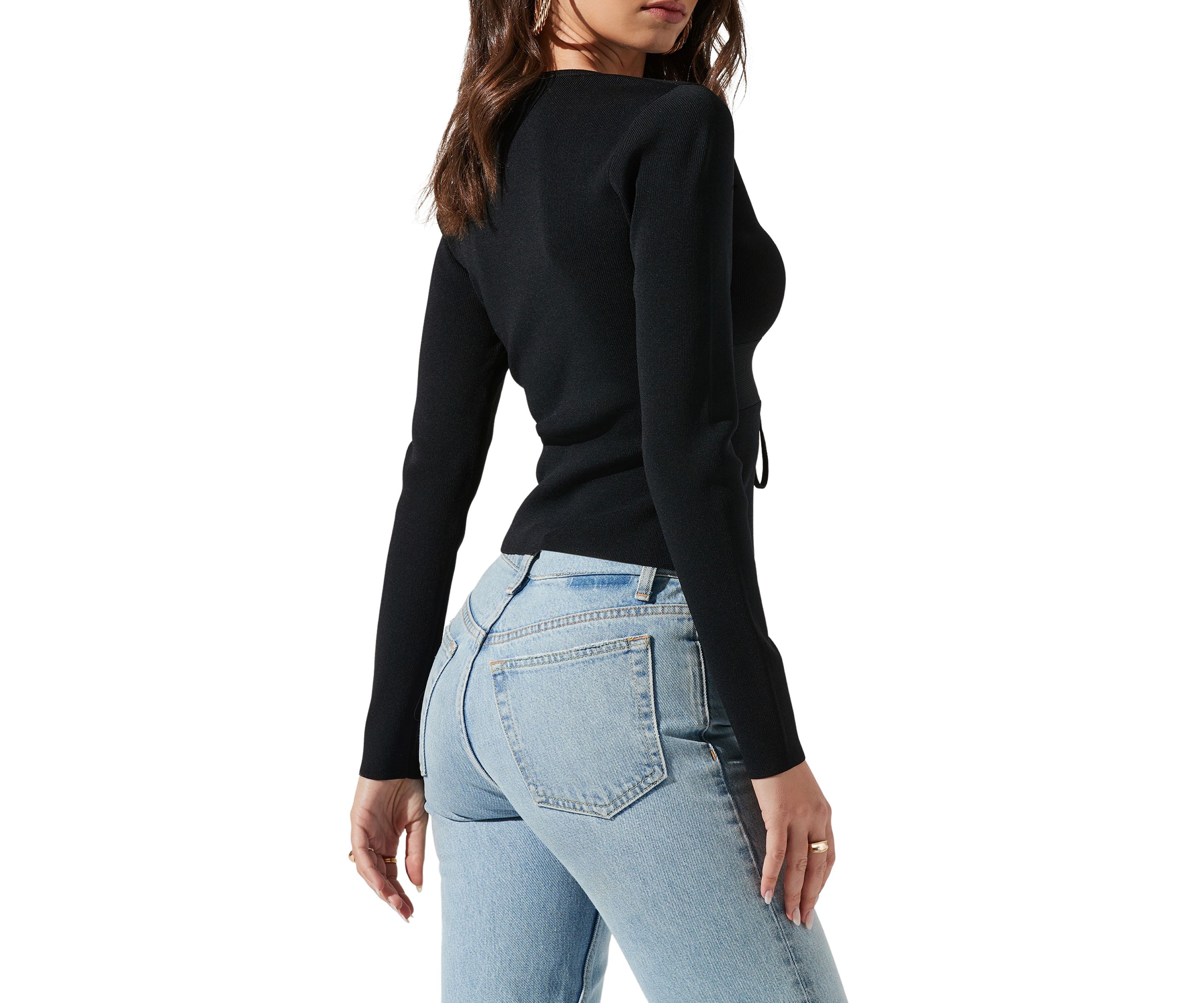Womens Tie Front Long Sleeve Top