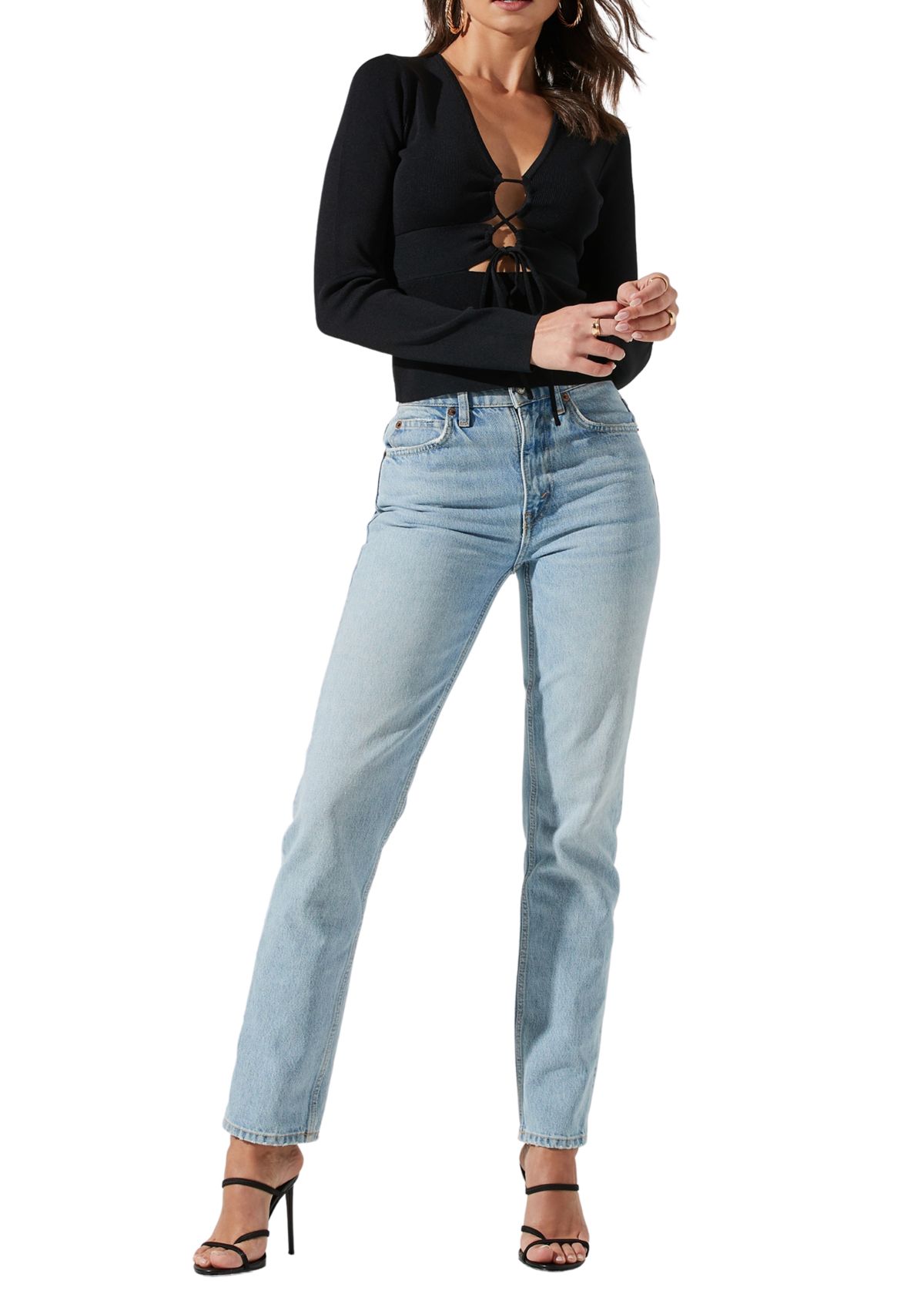 Womens Tie Front Long Sleeve Top