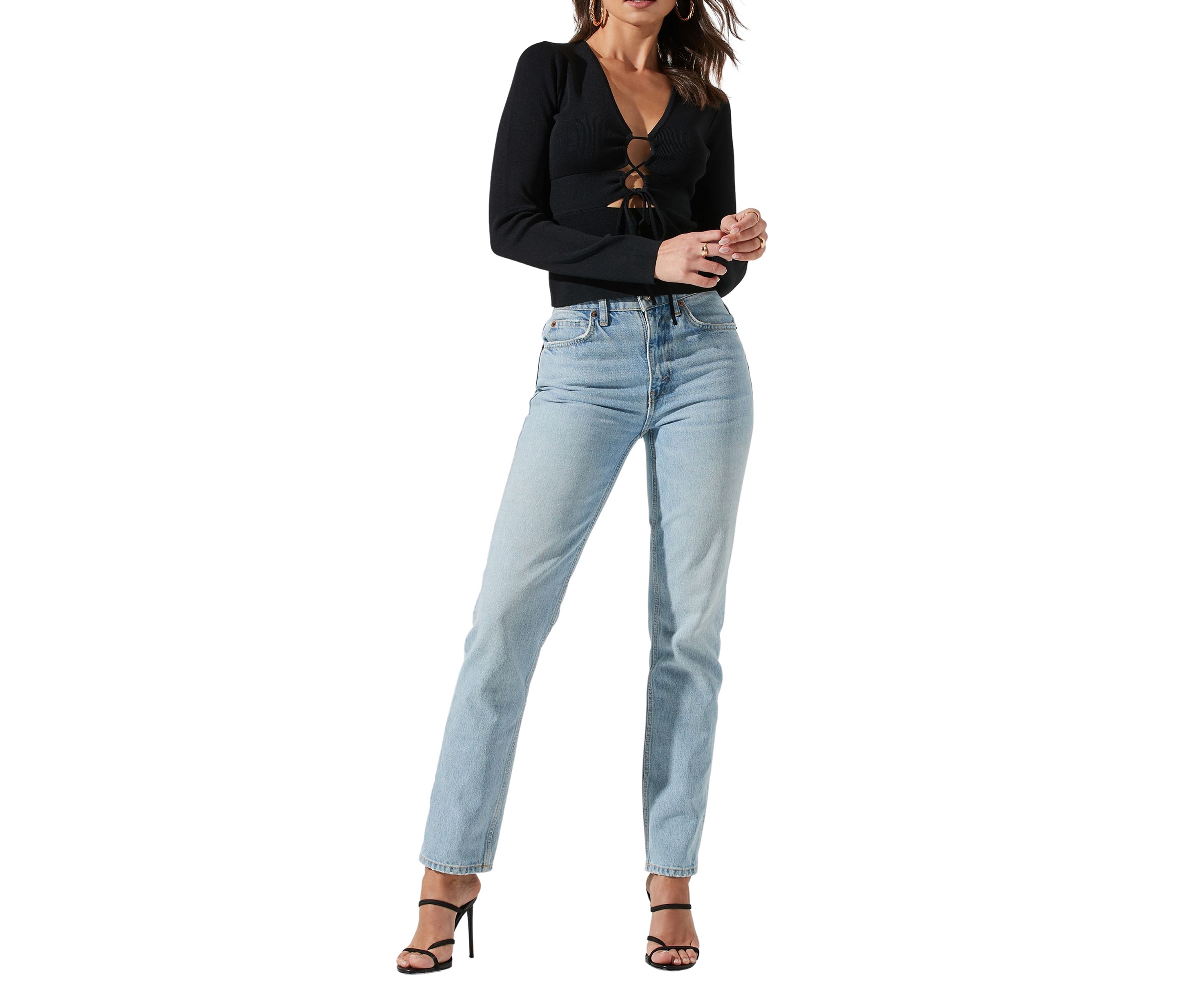 Womens Tie Front Long Sleeve Top