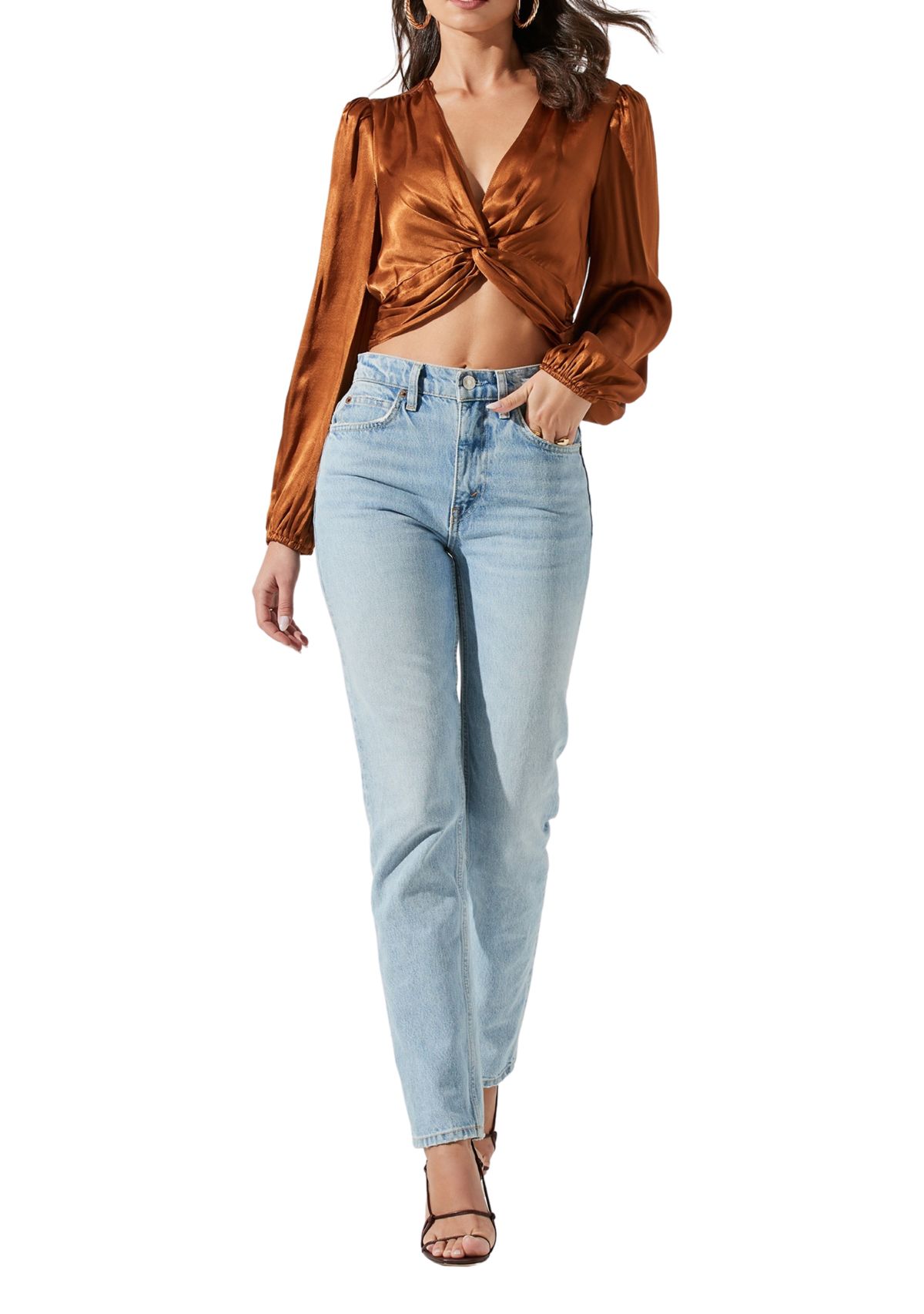 Womens Cropped Copper V-Neck Top