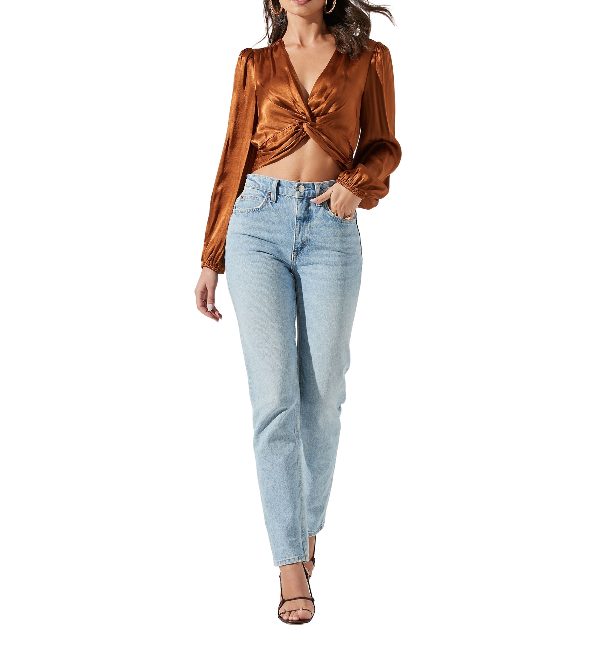 Womens Cropped Copper V-Neck Top