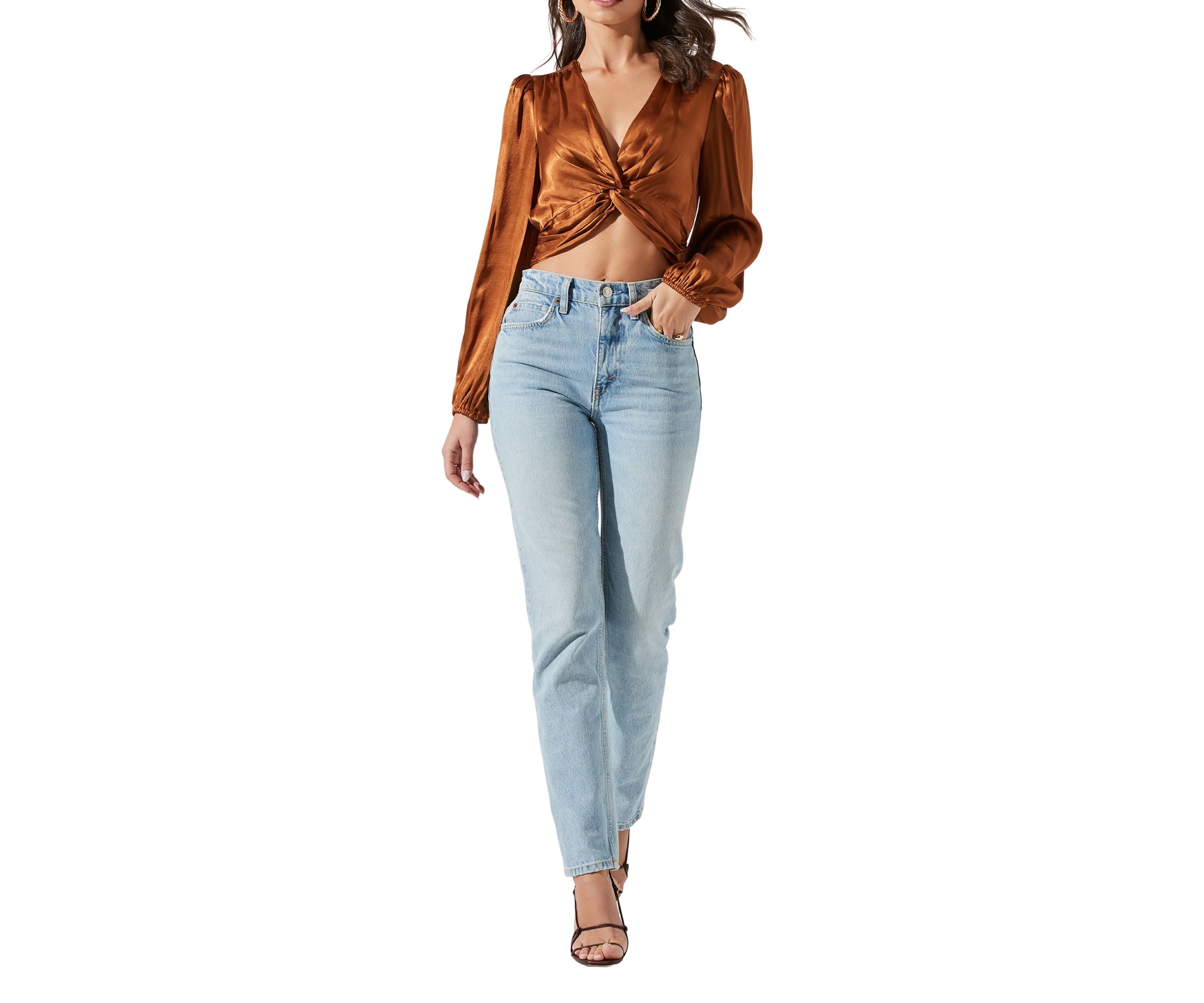Womens Cropped Copper V-Neck Top
